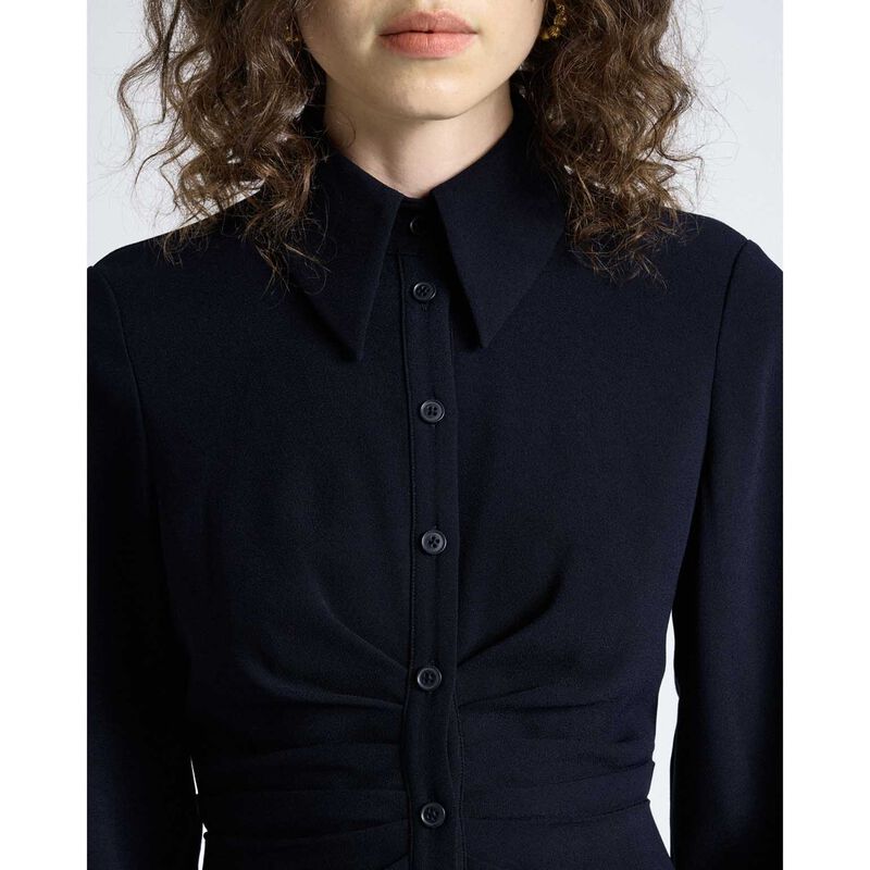 Cue Dark Ink Crepe Ruched Shirt Dress image number 2